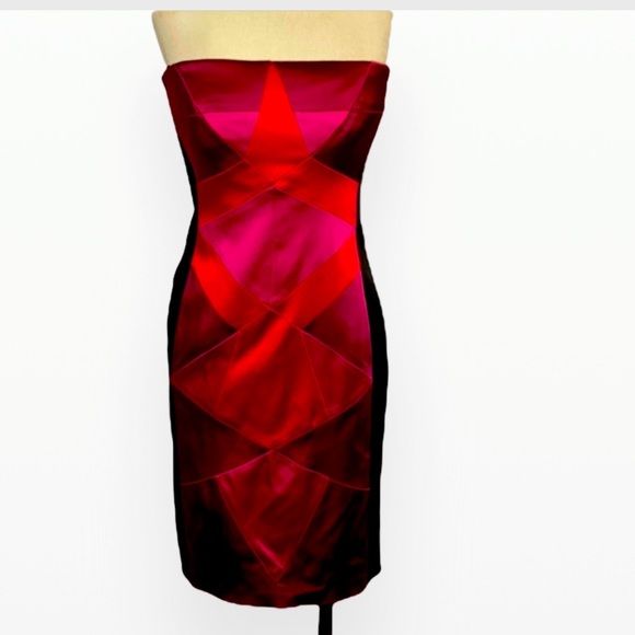 Cache Cocktail  Scarlet Color Block Strapless Dress
Sz 6” - Picture 3 of 8